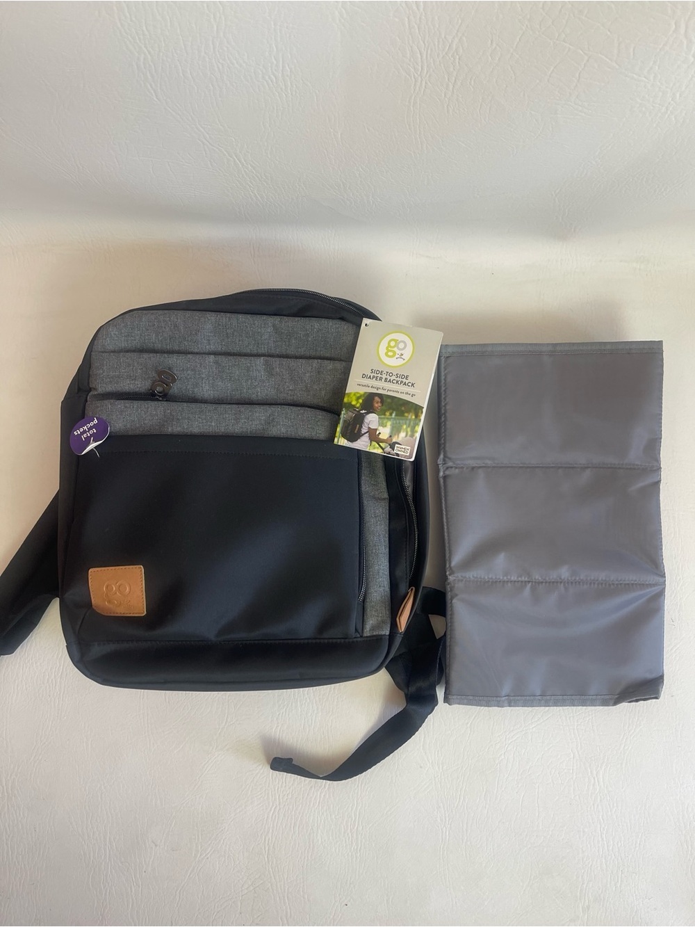 Go by Goldbug Side-to-Side Diaper Backpack Gray Black w/ Changing Pad NWT - Picture 5 of 8